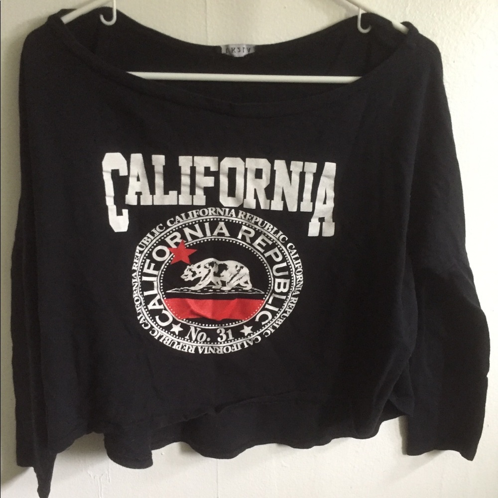 Cropped high-low long sleeve California shirt